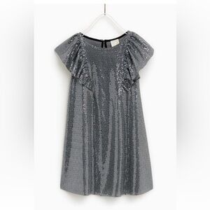 Zara silver Ruffle Short Flutter Sleeve  Dress 9